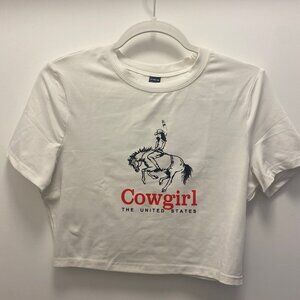Cowgirl Graphic White Crop Tee, Rodeo Chic 🐎🌾